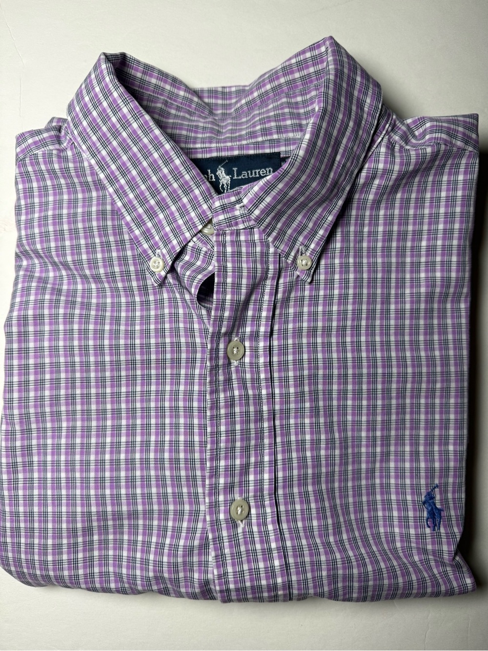 Vintage Ralph Lauren Yarmouth Purple Plaid Shirt 16.5 34/35 Hong Kong